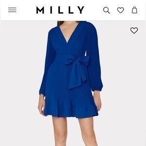 Milly Liv Pleated Royal Blue Long Sleeve Dress
